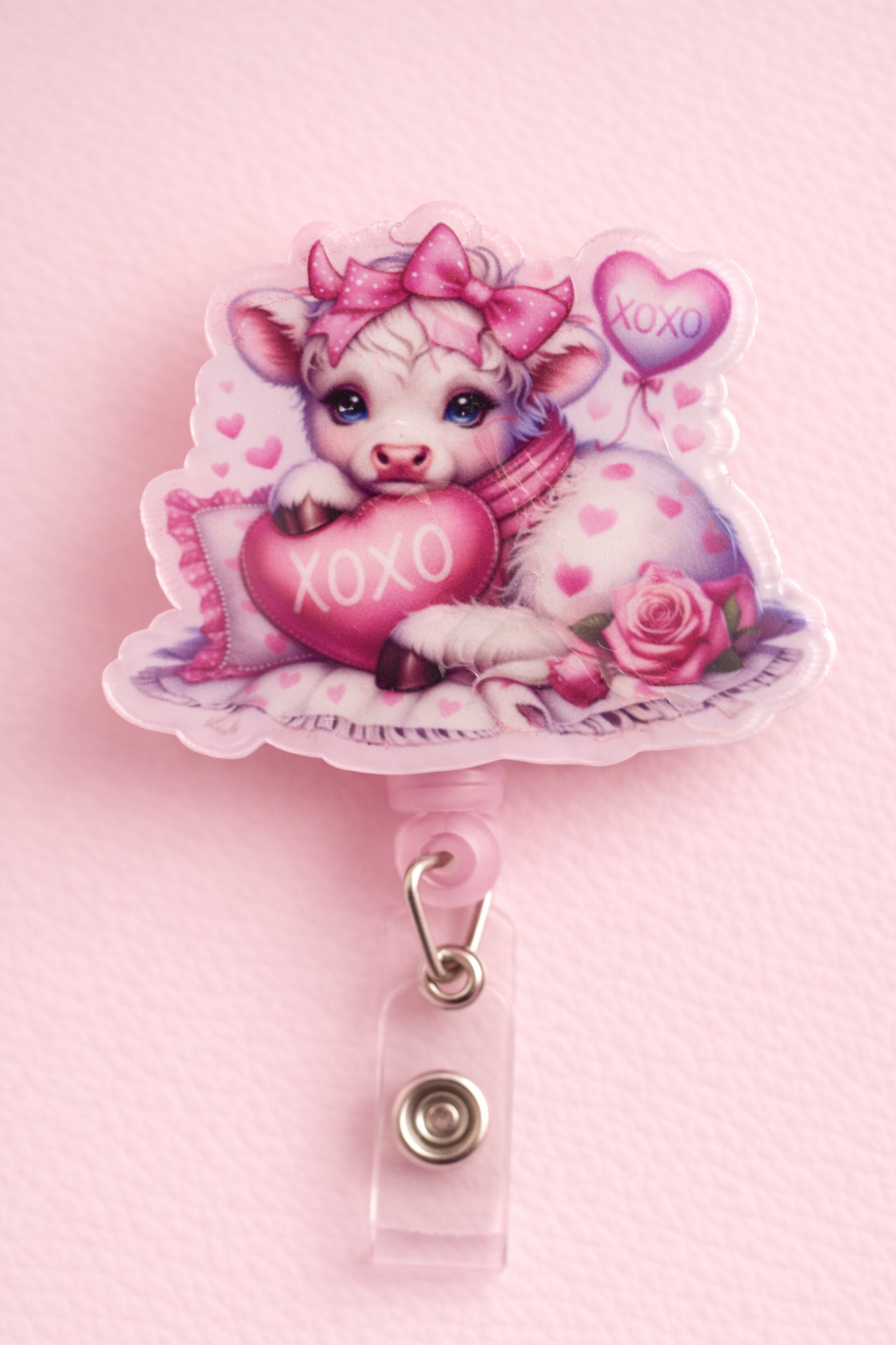 XOXO Valentine Cow Badge Reel