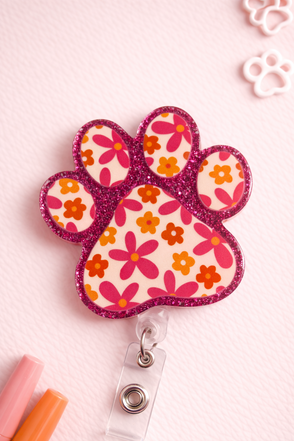 Floral Paw Print Badge Reel