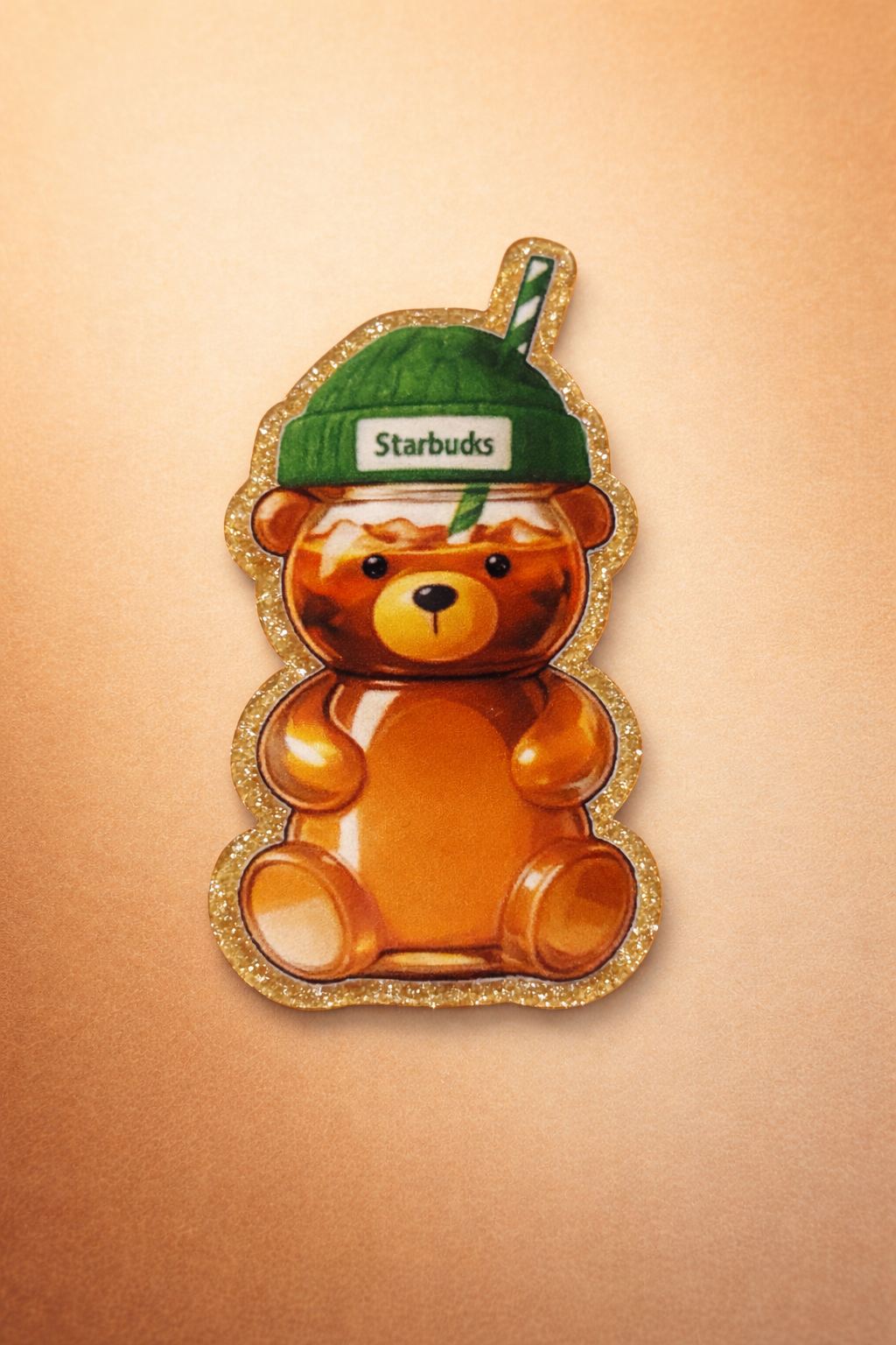 Coffee Bear Badge Reel | Cute Iced Coffee Teddy