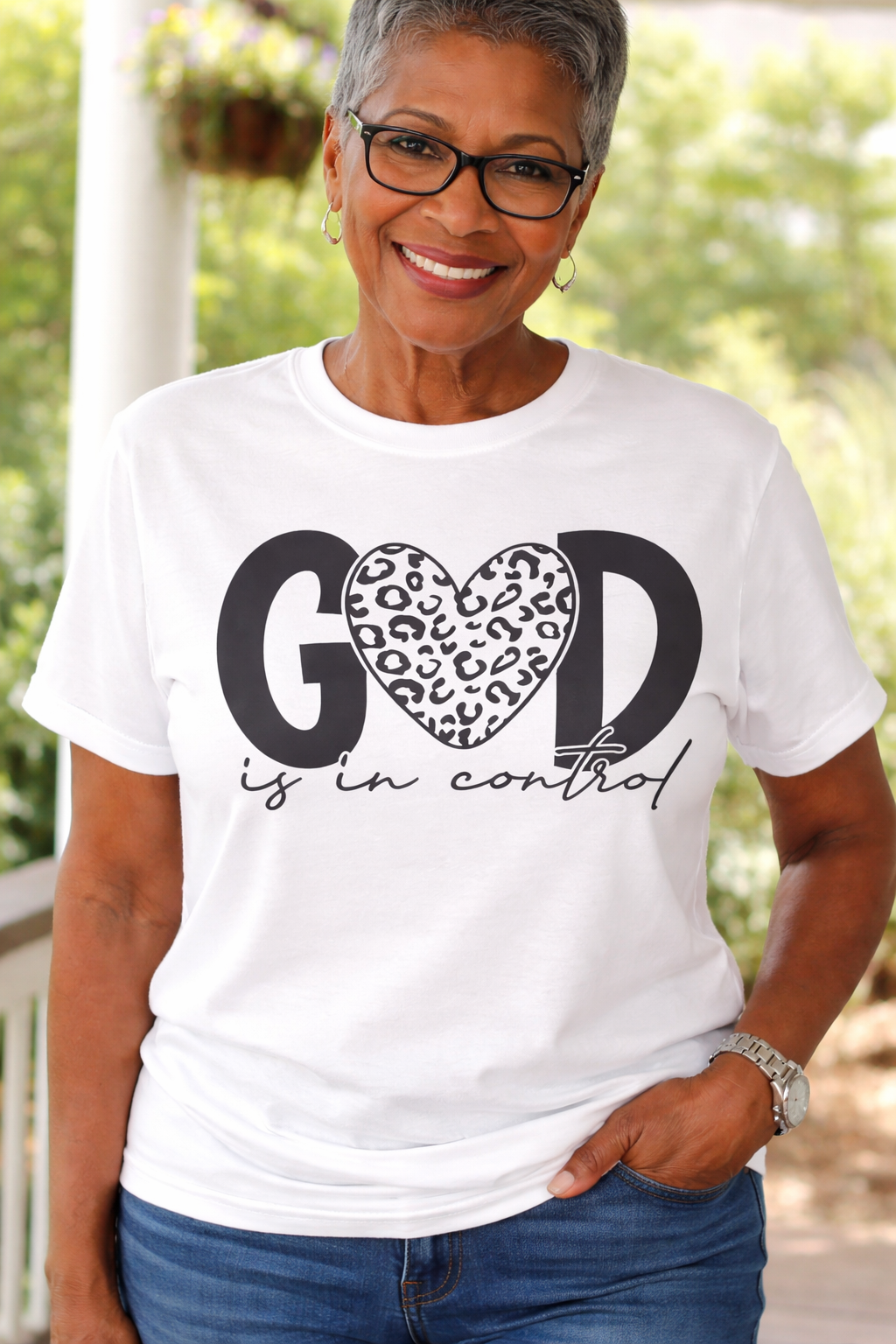 God Is In Control Faith Christian T-Shirt | Inspirational Scripture Shirt | Leopard Heart Faith Tee
