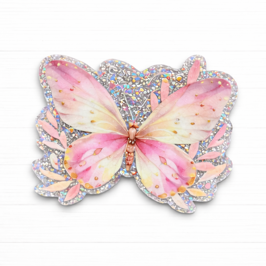 Pink Butterfly Badge Reel – Glitter Butterfly ID
