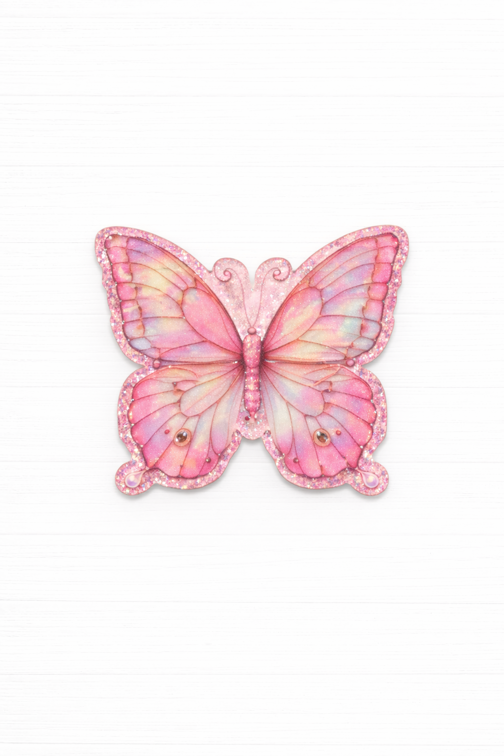 Pink Glitter Butterfly Badge Reel Topper | Pastel Butterfly Acrylic Badge