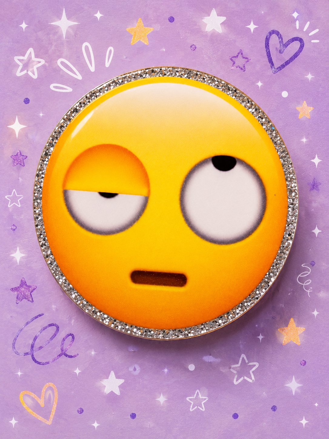 Eye Roll Emoji Badge Reel | Funny Glitter Emoji Badge
