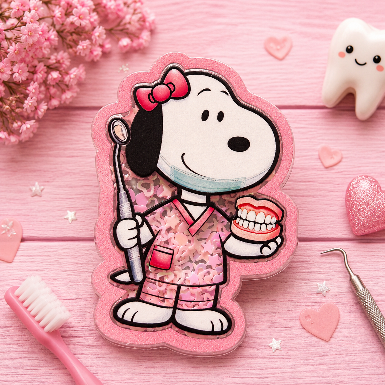 Dental Hygienist Snoopy Inspired Badge Reel Shaker