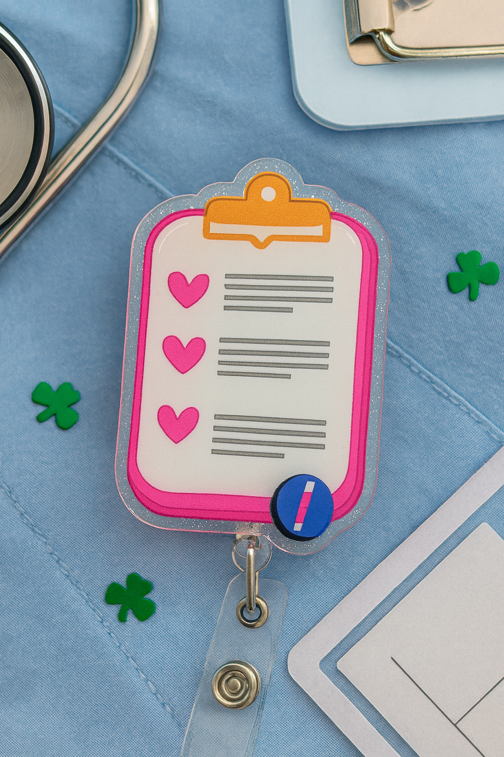Cute Nurse Clipboard Badge Reel | Medical Checklist Badge