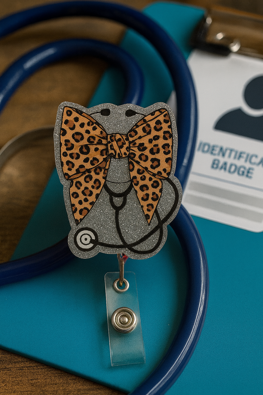 Leopard Bow Stethoscope Badge Reel