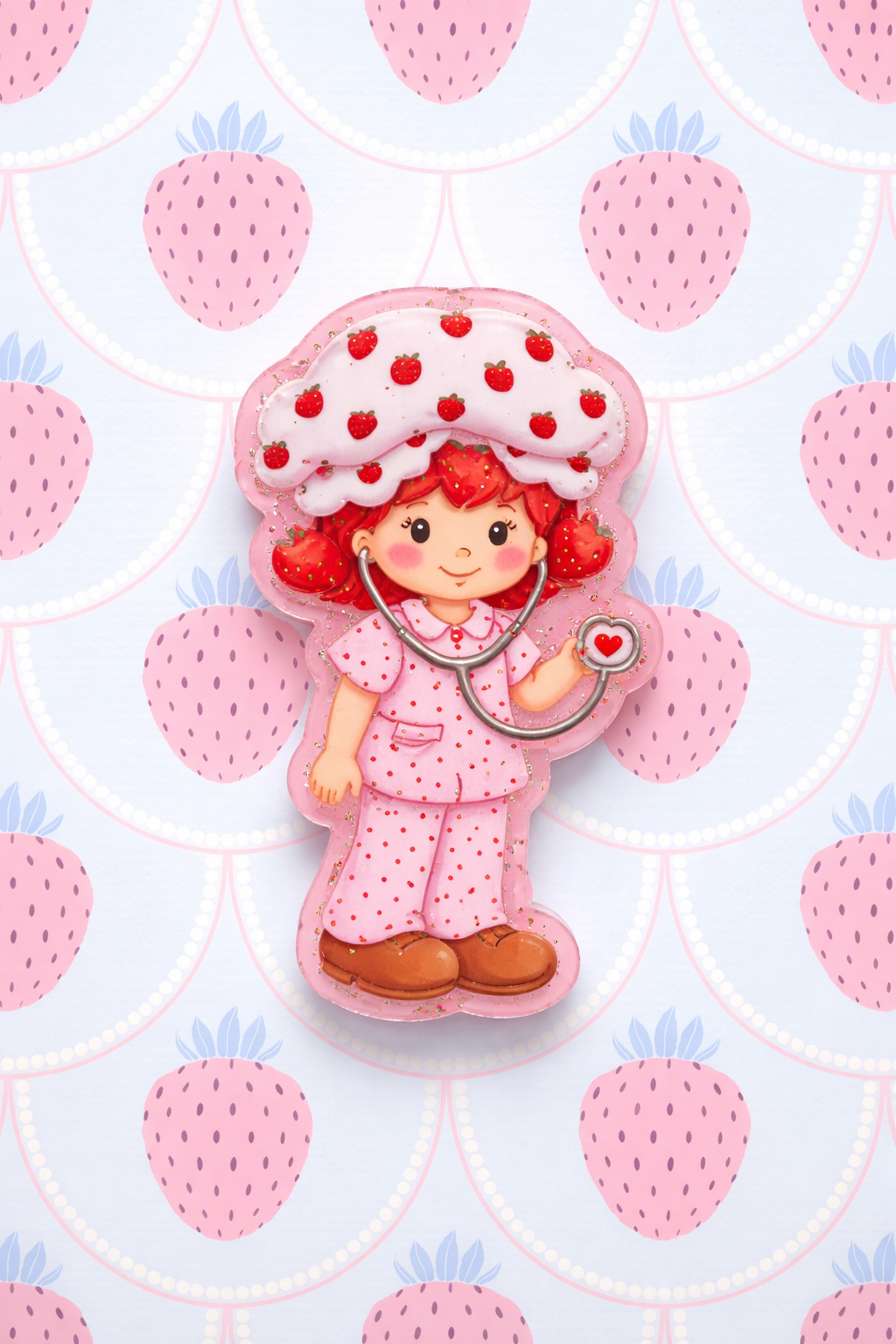 Strawberry-Themed Nurse Acrylic | Badge Reel Clip, Keychain, or Topper
