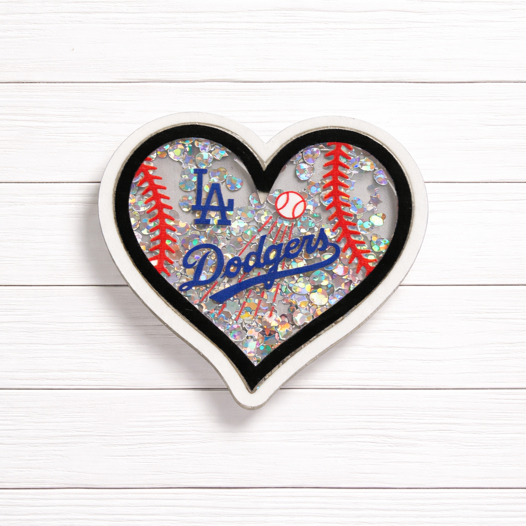 LA Baseball Heart Badge Reel Shaker | Dodgers Reel | Glitter | Sports Badge Reels