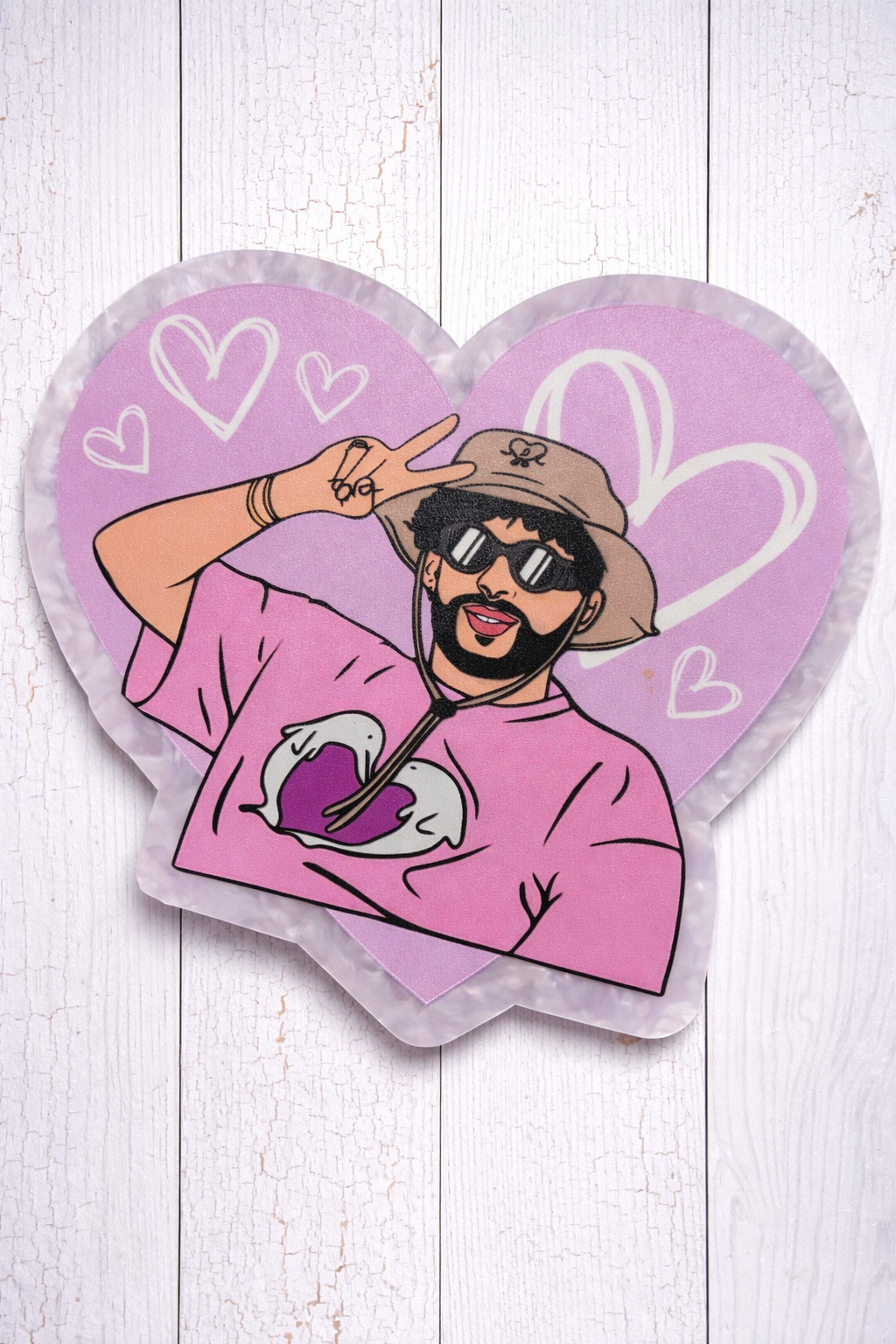Large Pink Heart Acrylic Plaque – Bad Bunny Inspired Design | Cute Wall Decor Gift