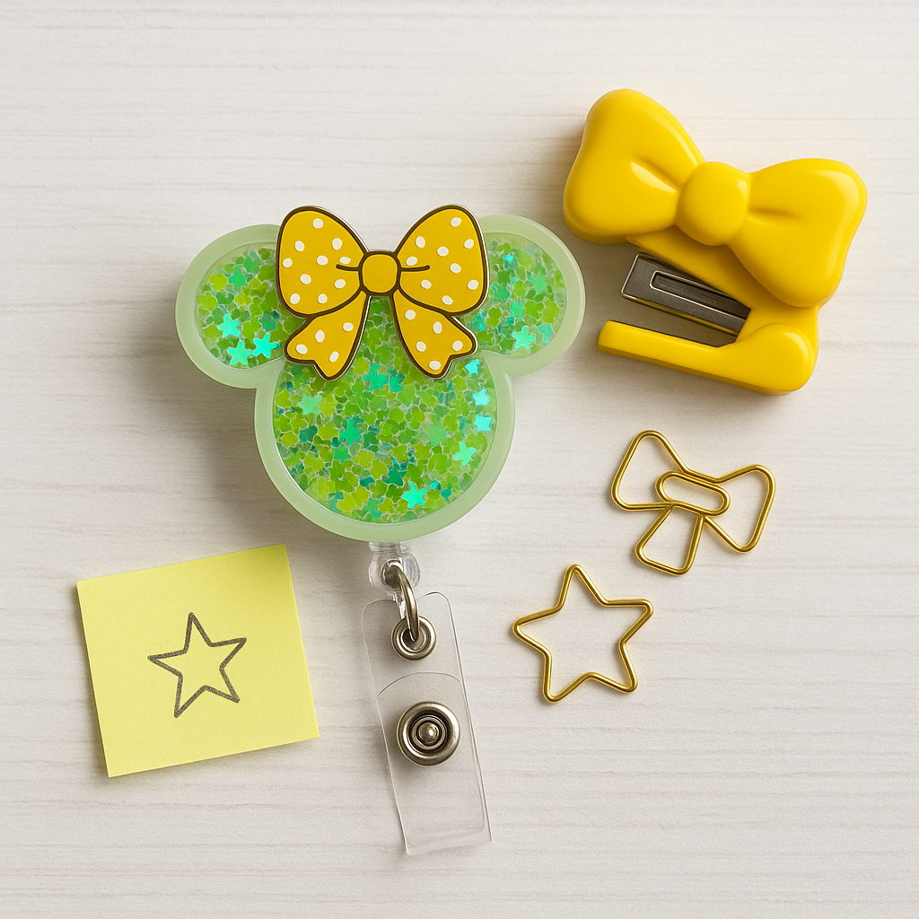 Mouse Glitter Shaker Badge Reel