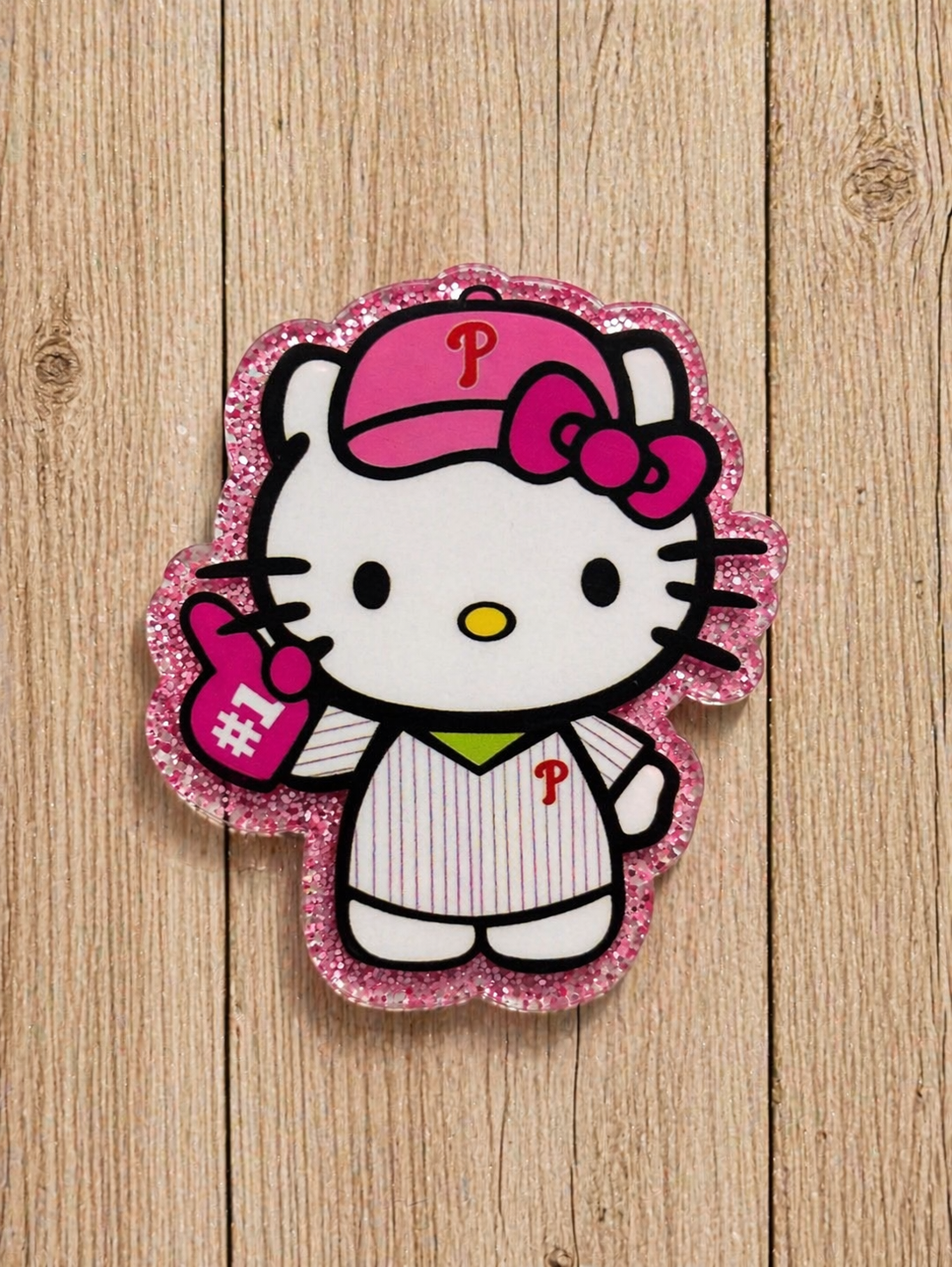 Pink Kitty Baseball Badge Reel | Sports Fan Badge Reel