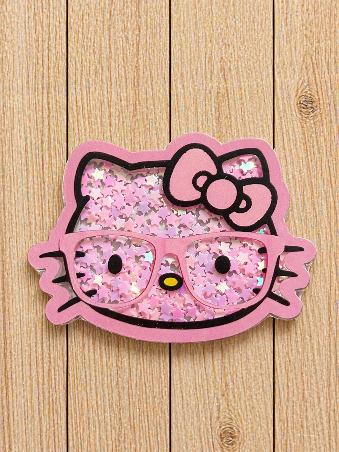 Pink Kitty Glasses Badge Shaker Reel