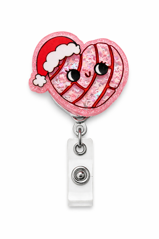 Pink Christmas Candy Heart Badge Reel