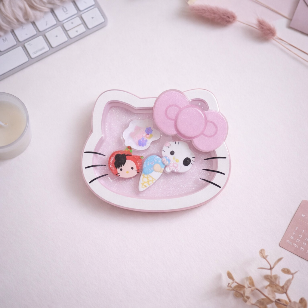 Kitty Shaker Acrylic | Bow Kitty Shaker | Badge Reel