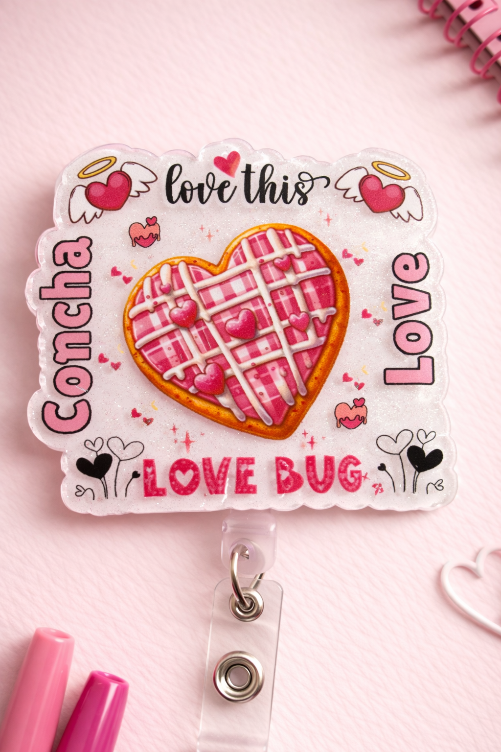 Concha Love Bug Badge Reel | Valentine Concha Badge