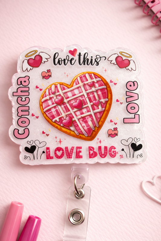 Concha Love Bug Badge Reel | Valentine Concha Badge