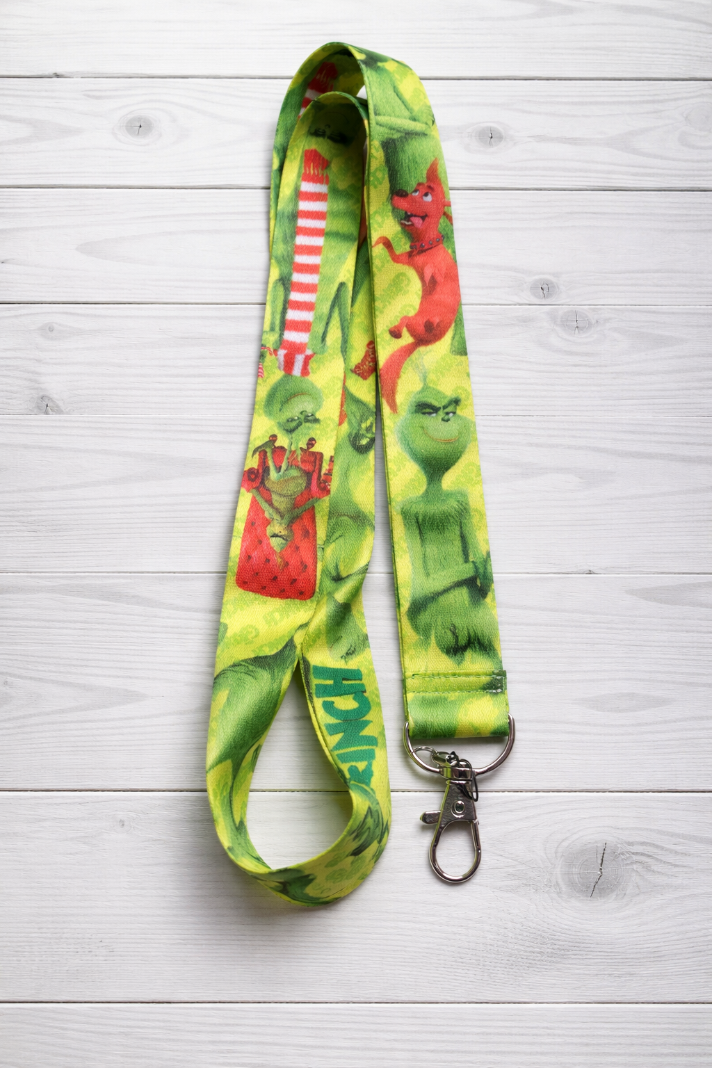 Grinch Holiday Cartoon Print Lanyard