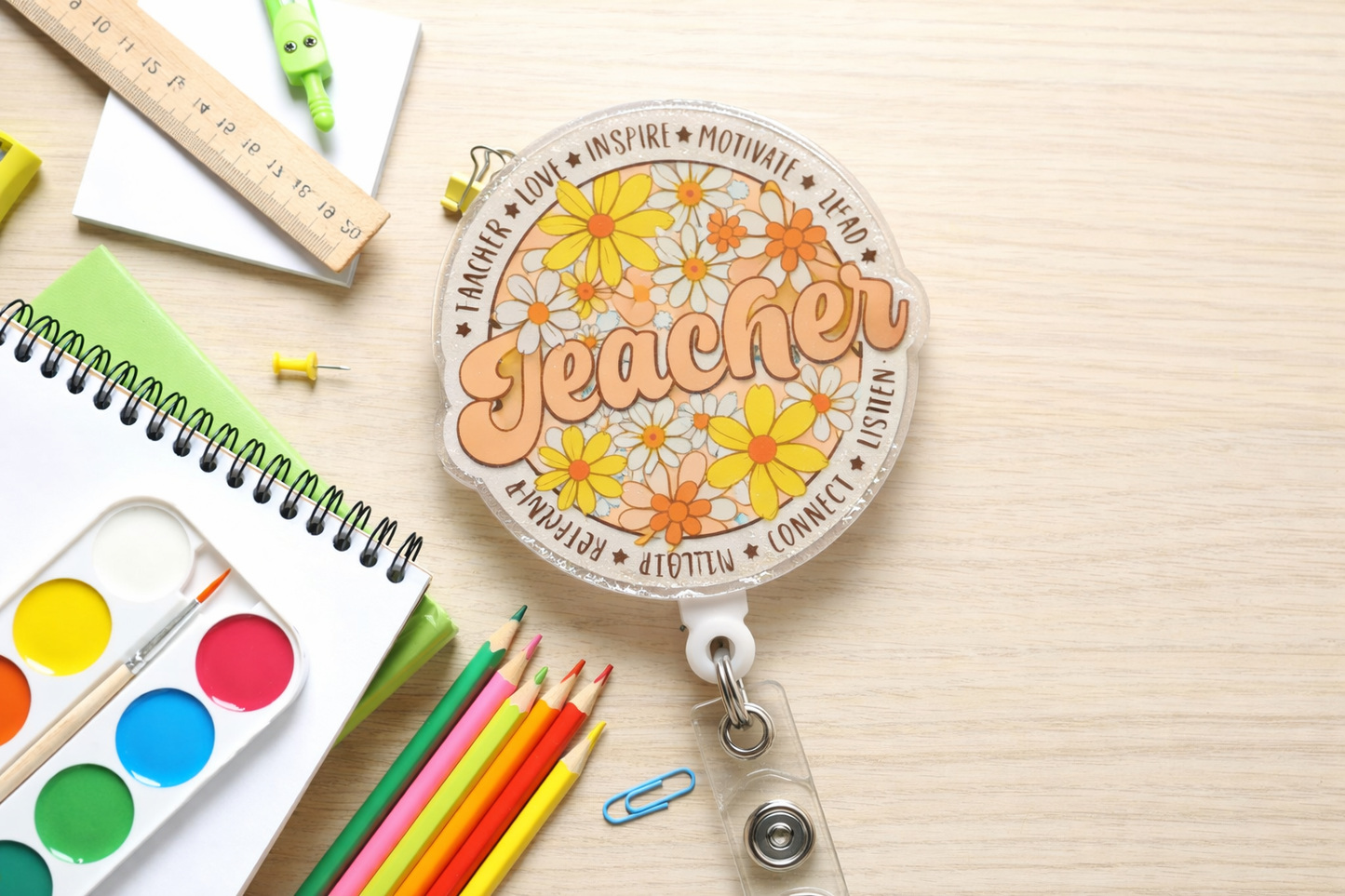 Teacher Floral Acrylic | Retro Teacher Accessory