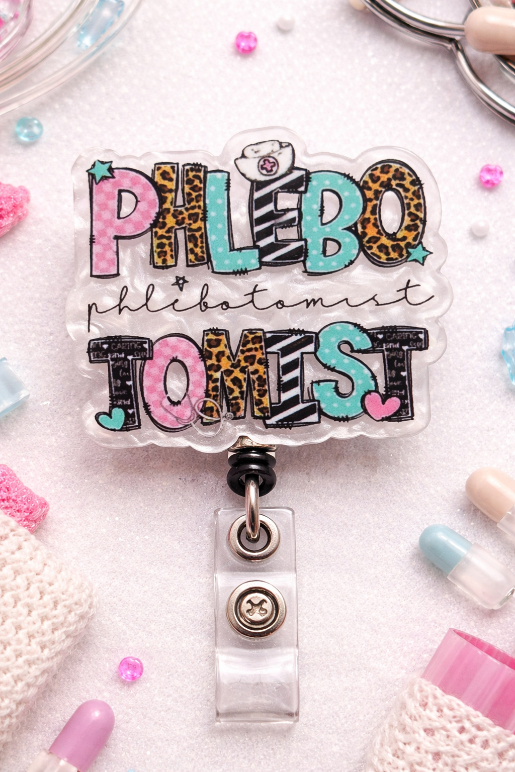 Colorful Phlebotomist Badge Reel – Leopard Print