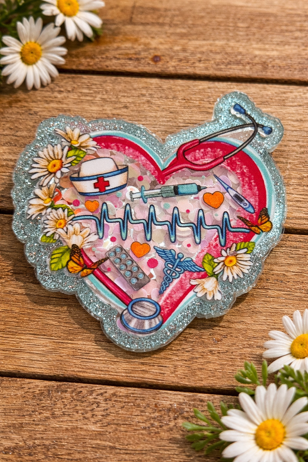 Heartfelt Nurse Life Badge Reel Shaker
