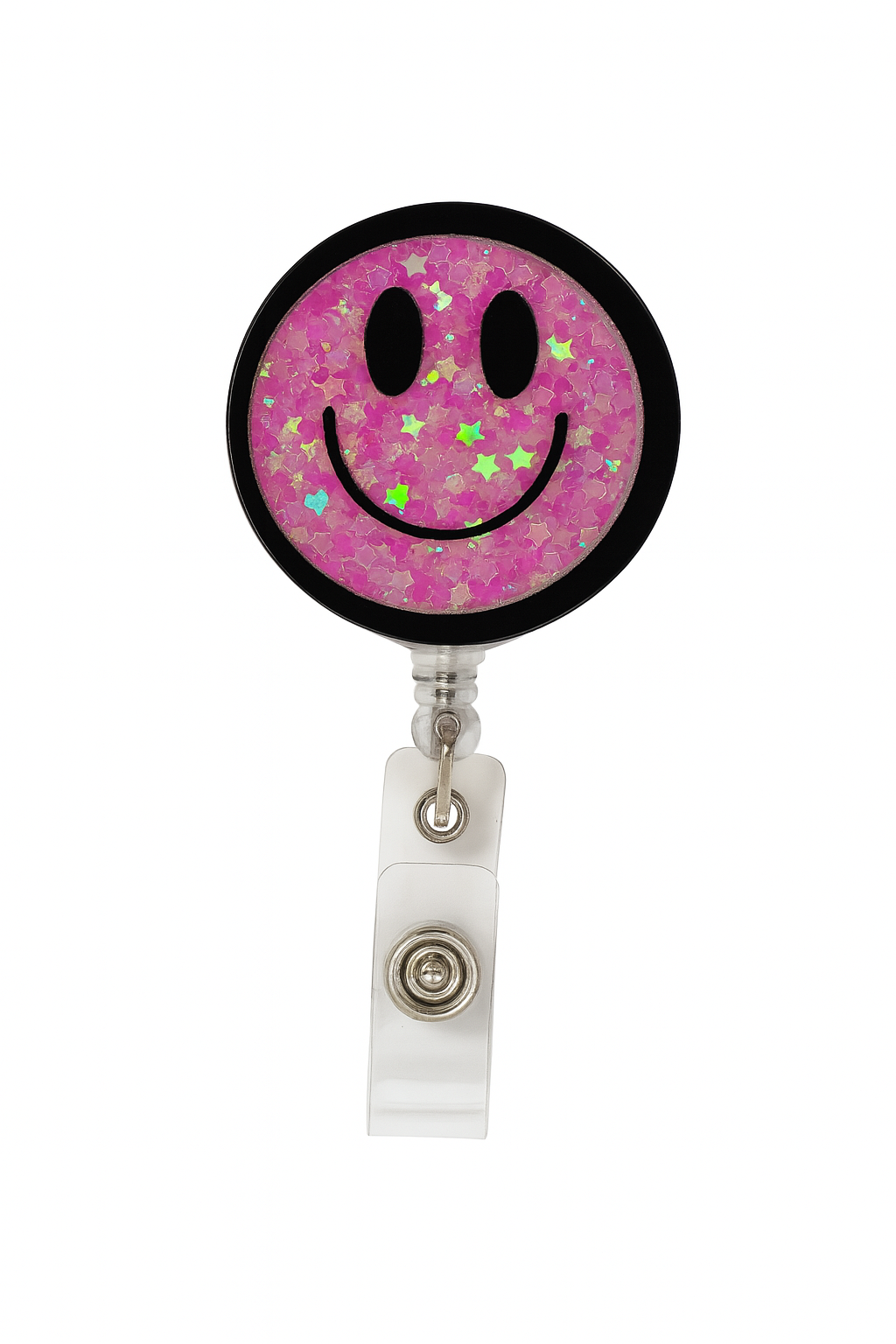 Glitter Smiley Face Badge Reel | Cute Smiley Badge