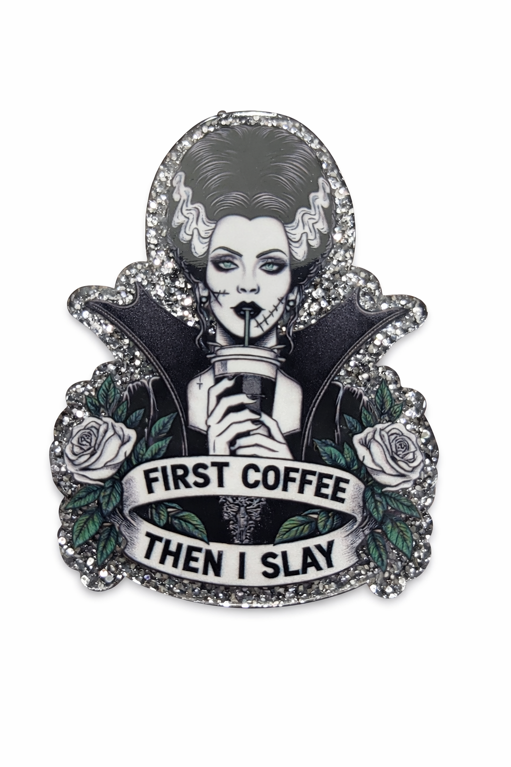 First Coffee Then I Slay Badge Reel | Gothic Badge Reel