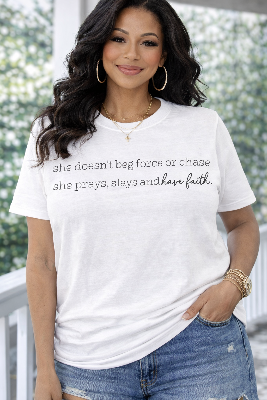 She Prays, Slays and Has Faith Christian T-Shirt| Faith Based Inspirational Women’s Tee |
