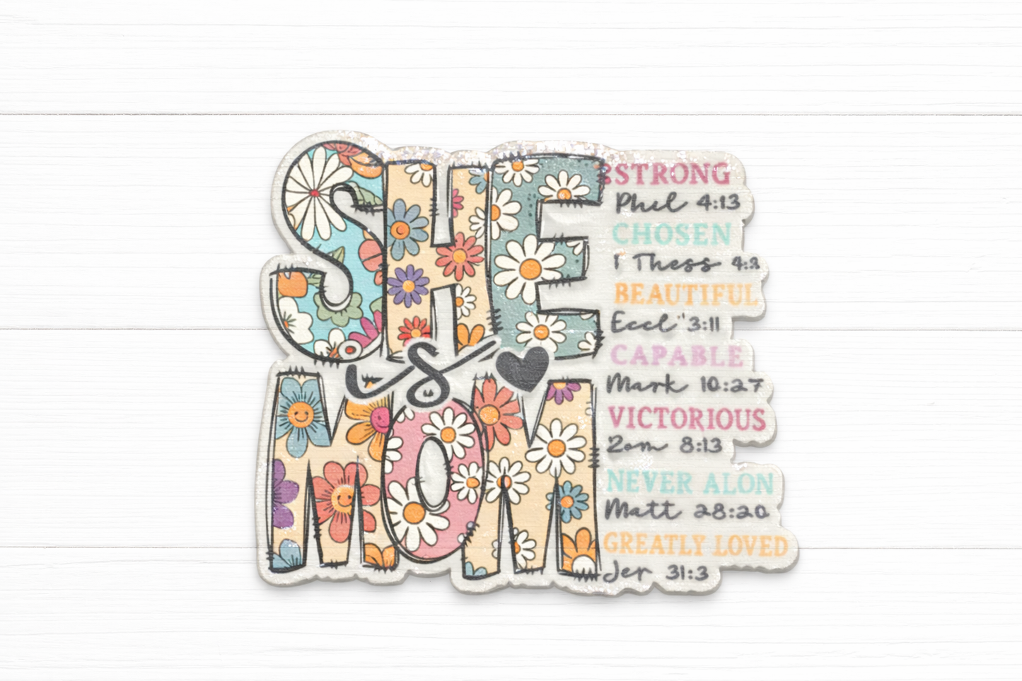 She Is Mom Christian Badge Reel – Inspirational Scripture Mom ID