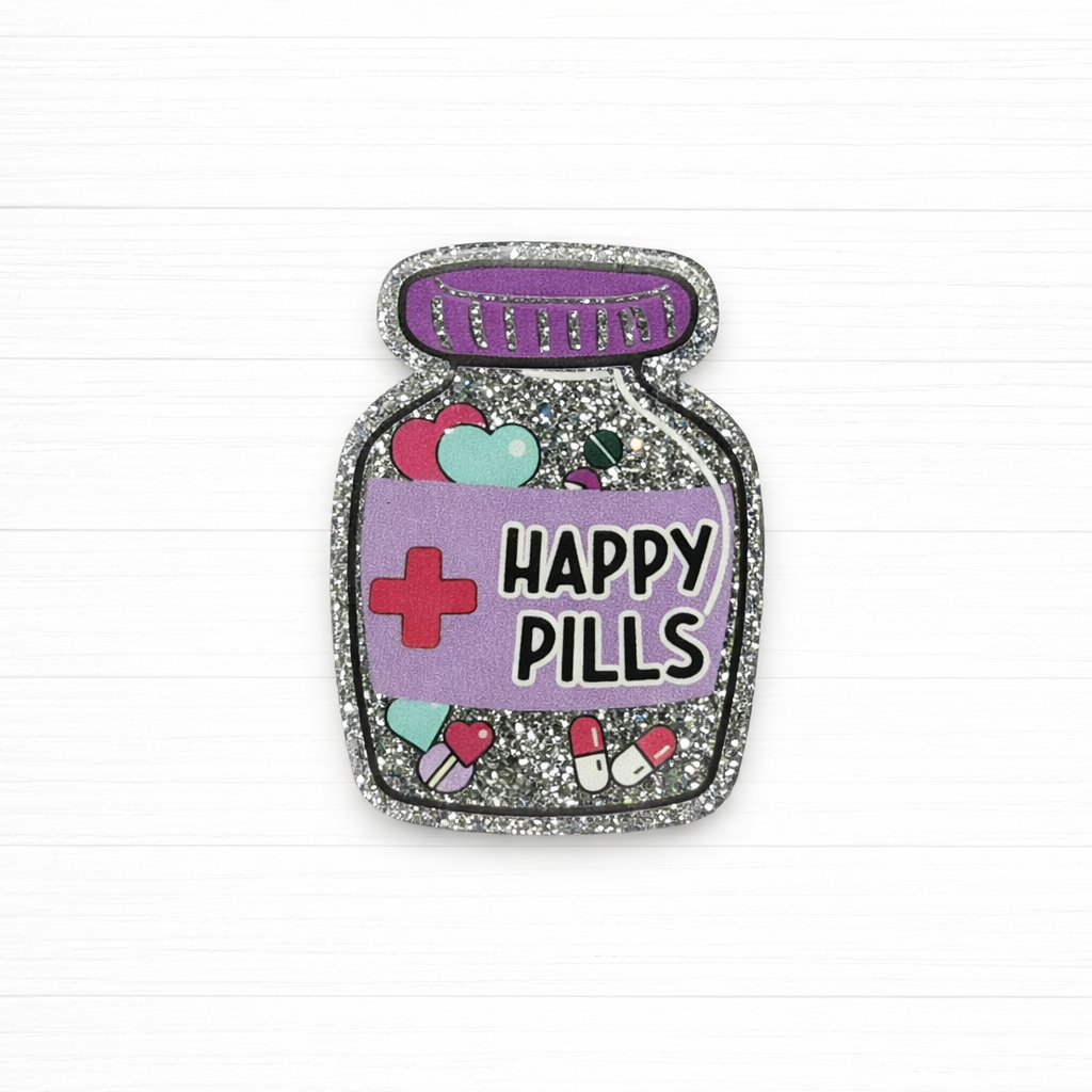 Happy Pills Badge Reel Topper | Pharmacy Nurse Badge Reel | Medication Bottle Acrylic Badge Reel