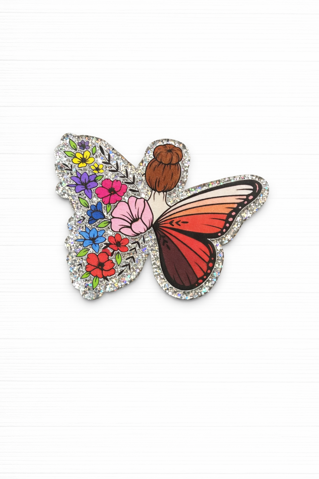 Floral Butterfly Badge Reel Topper | Glitter Acrylic Butterfly Badge