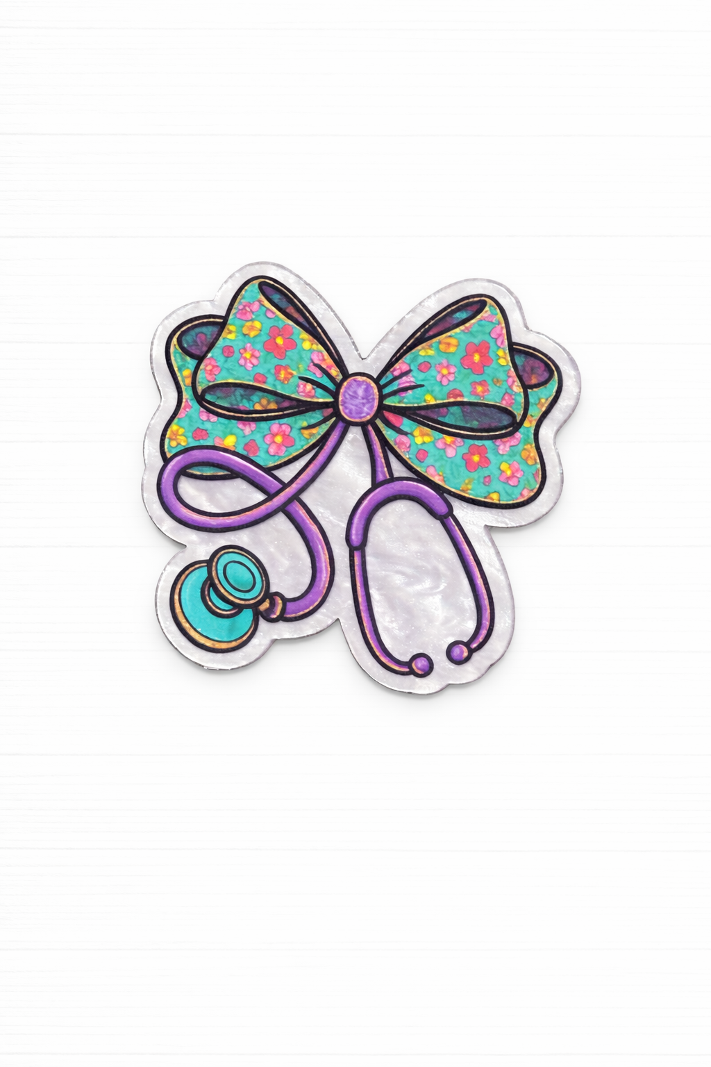 Floral Bow Stethoscope Badge