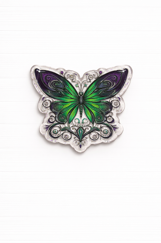 Green Purple Butterfly Badge Reel Topper – Decorative Butterfly Badge