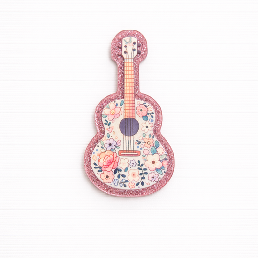 Floral Guitar Badge Reel Topper – Music Lover Badge
