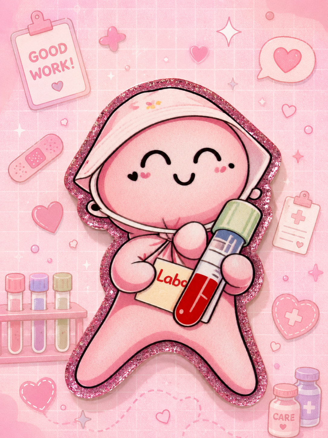 Lab Tech Badge Reel | Pink Glitter Medical Badge