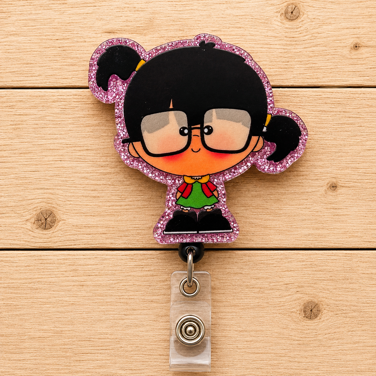 Glitter Girl Badge Reel – Kawaii Cartoon