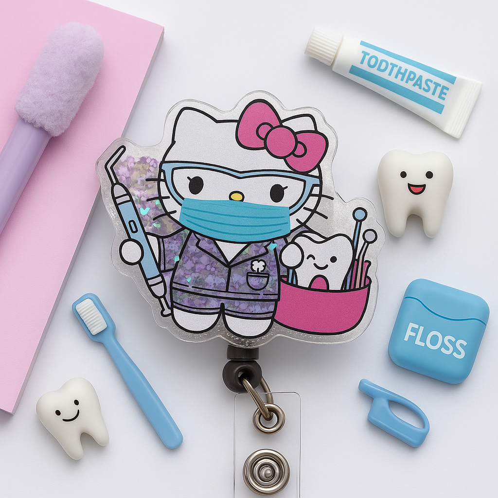 Dental Kitty Badge Reel Shaker