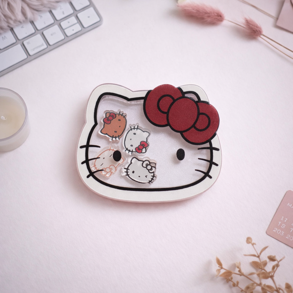 Kitty Shaker Acrylic | Bow Kitty Shaker | Badge Reel