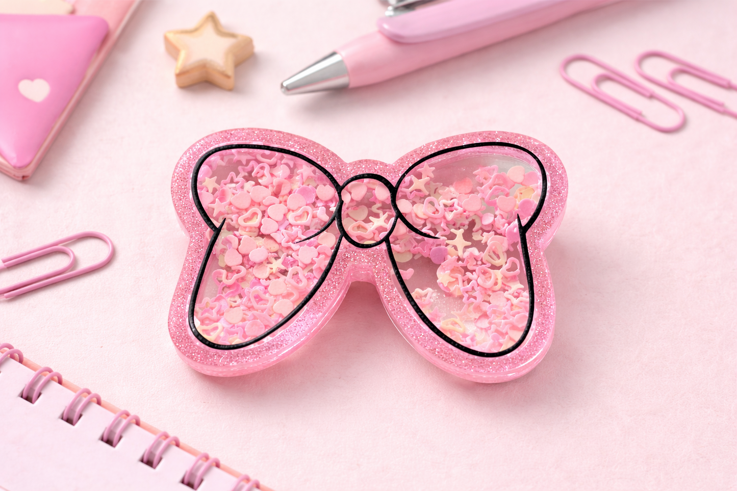 Pink Shaker Bow Badge Reel