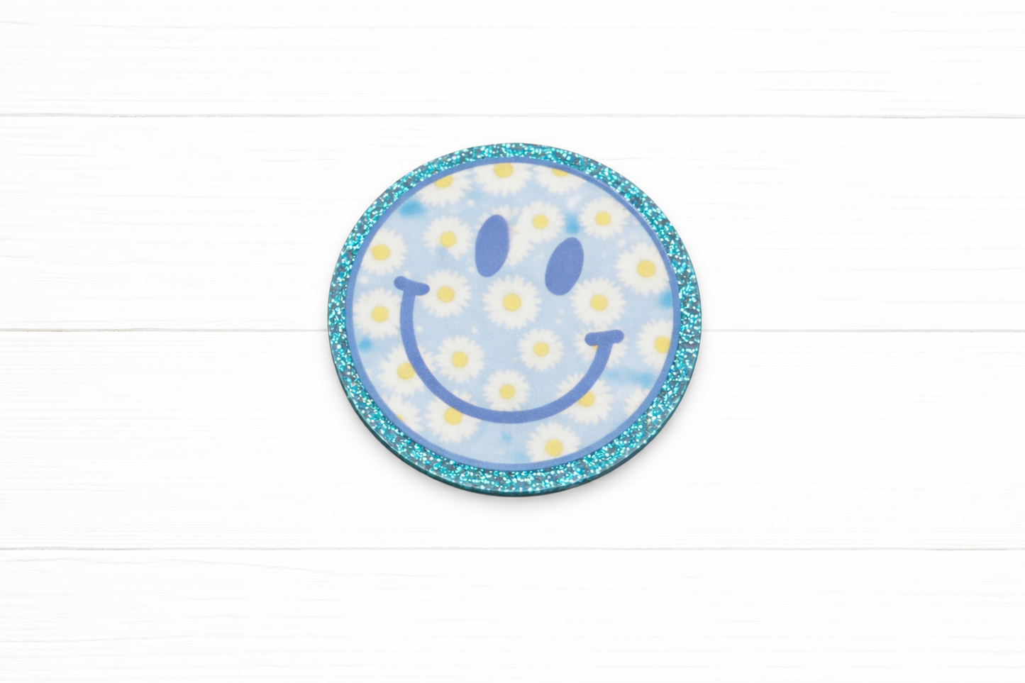 Pink Daisy Smiley Badge Reel – Floral Smiley Face ID Holder