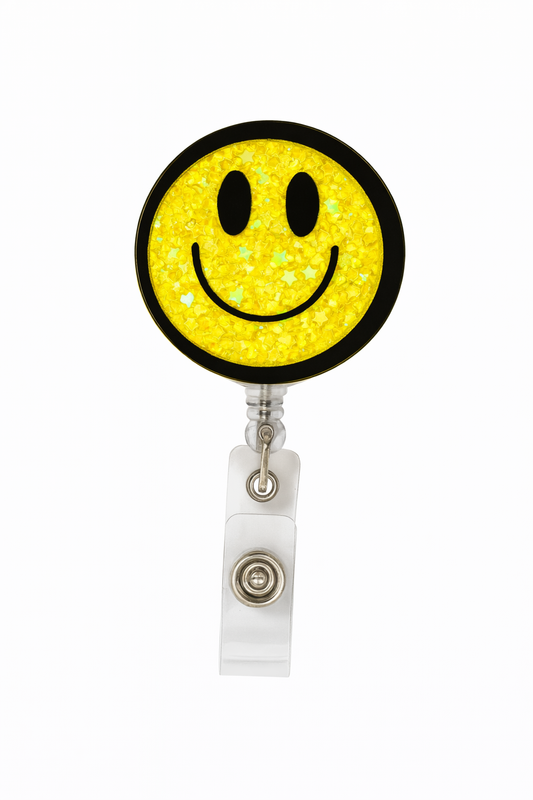 Glitter Smiley Face Badge Reel | Cute Smiley Badge