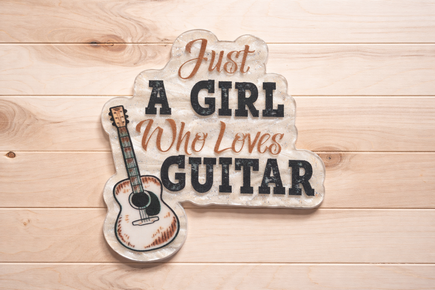 Just A Girl Who Loves Guitar Badge Reel | Music Lover Badge Holder | Glitter Acrylic Badge Reel | Guitar Lover Gift