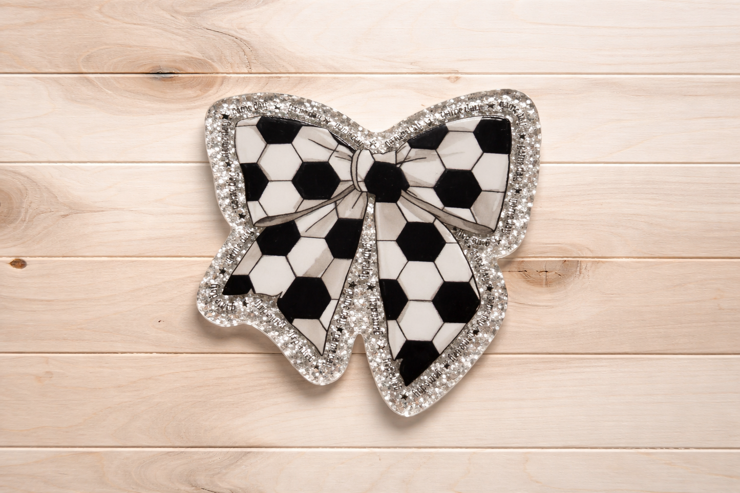 Soccer Bow Badge Reel – Black & White Soccer Print Glitter Acrylic Badge Holder – Sports Badge Reel – Soccer Lover Gift