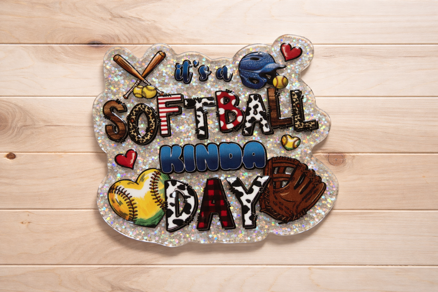 Softball Kinda Day Badge Reel – Glitter Acrylic Softball Badge Holder – Sports Nurse Badge Reel – Softball Lover Gift