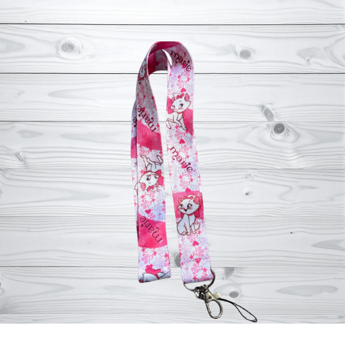 Pink Cartoon Cat Print Lanyard